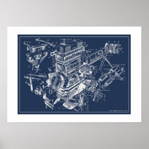 MG "TF"エンジン回路図ポスター – BluePrint ポスター