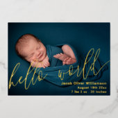 MHello World Photo Collage金ゴールドベビー発表 箔招待状 (正面)