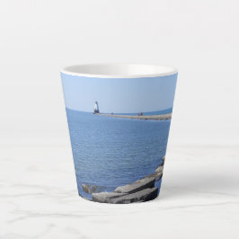 MIのLudington, North Pierhead Light house カフェラテマグ