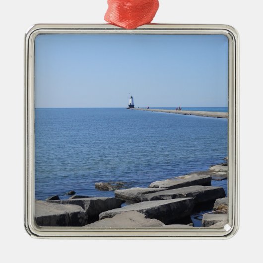MIのLudington, North Pierhead Light house メタルオーナメント (正面)