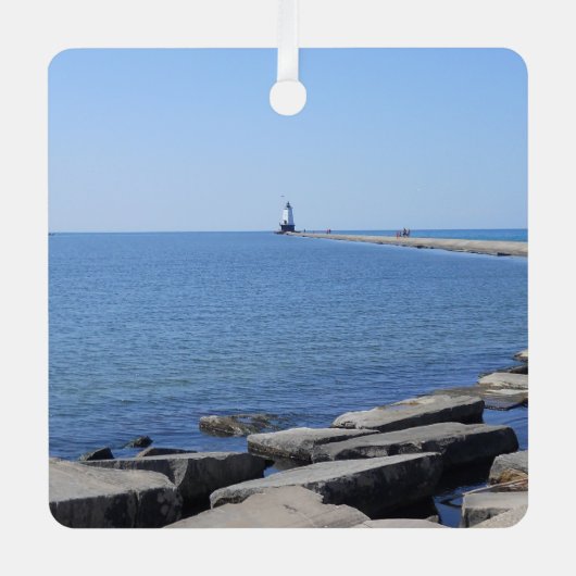 MIのLudington, North Pierhead Light house メタルオーナメント (正面)