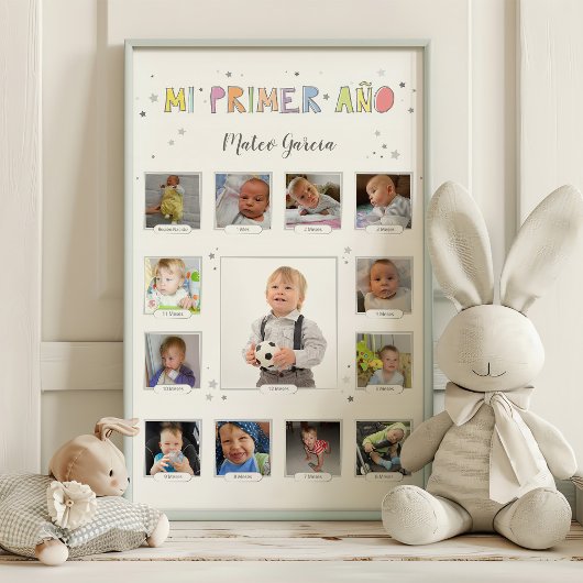 Miプライマーアニョ、ベビーコラージュ、エスパニョールスペインの、 フォトプリント