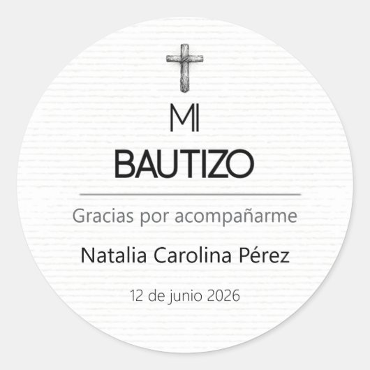 Mi Bautizo Round Favor Sticker Label Personalizado ラウンドシール (正面)