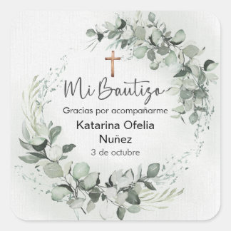 Mi Bautizo Sticker | Personalized Baptism Label スクエアシール