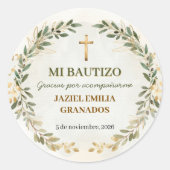 Mi Bautizo Stickers Personalized Baptism Labels ラウンドシール (正面)