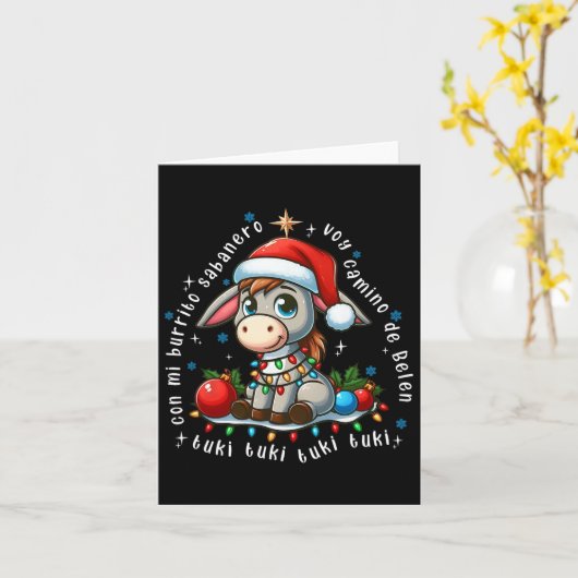 Mi Burrito Sabynero Mexican Christmas Donkey Spani カード (黄色い花)
