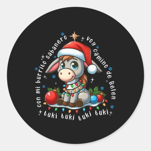 Mi Burrito Sanero Mexican Christmas Donkey Spanish ラウンドシール (正面)