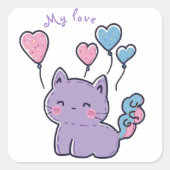 Mi-Mi kitten and hearts, personnalisées スクエアシール (正面)