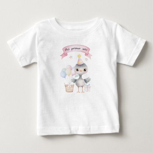Mi primer año - Charabón en acuarela con gorrito ベビーTシャツ (正面)
