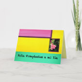 mi Tía -ピンクの花Feliz Cumpleaños カード (正面)