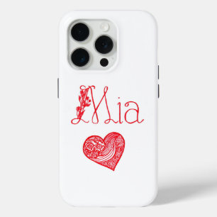 Miaの名前とハート付き電話ケース iPhone 15 Proケース