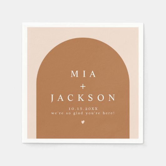 MIAアーチ型ボホテラコッタ結婚の歓迎 スタンダードカクテルナプキン (正面)