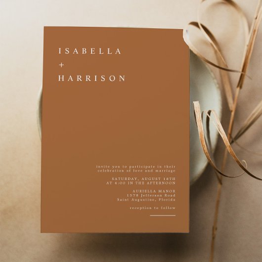 Mia – 焦げオレンジモダンミニマル結婚リスト 招待状