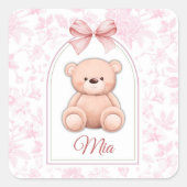 Mia | Custom Pink Teddy Bear Nursery Design スクエアシール (正面)