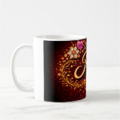 Mia Personalized Mug Pink Hearts Gold Floral Gift コーヒーマグカップ (左)