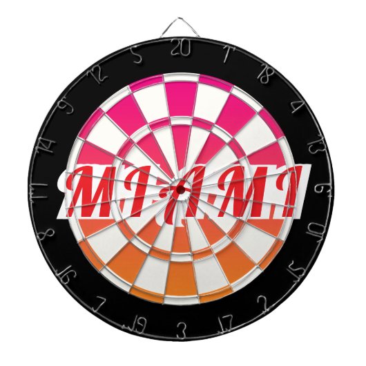 MIAMI ピンク オレンジ 黒 白の文字 赤 ダーツボード (正面)