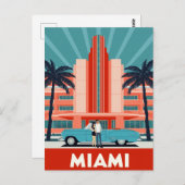Miami Art Deco South Beach Retro Car ポストカード (正面/裏面)