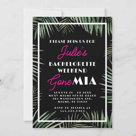 Miami Bachelorette Party Invitation Itinerary 招待状 (正面)