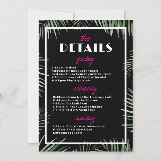 Miami Bachelorette Party Invitation Itinerary 招待状 (裏面)