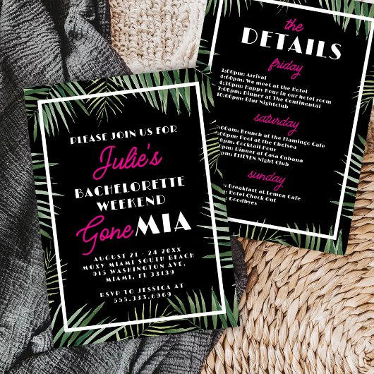 Miami Bachelorette Party Invitation Itinerary 招待状