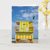 Miami Beachのライフセービングの立場の挨拶状 カード (黄色い花)