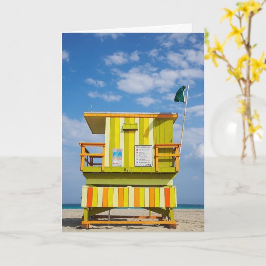 Miami Beachのライフセービングの立場の挨拶状 カード (黄色い花)