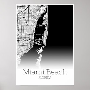 Miami Beachの地図-フロリダ-都市地図ポスター ポスター