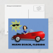 MIAMI BEACH, フロリダ 車の中の女性 アート ポストカード (正面/裏面)