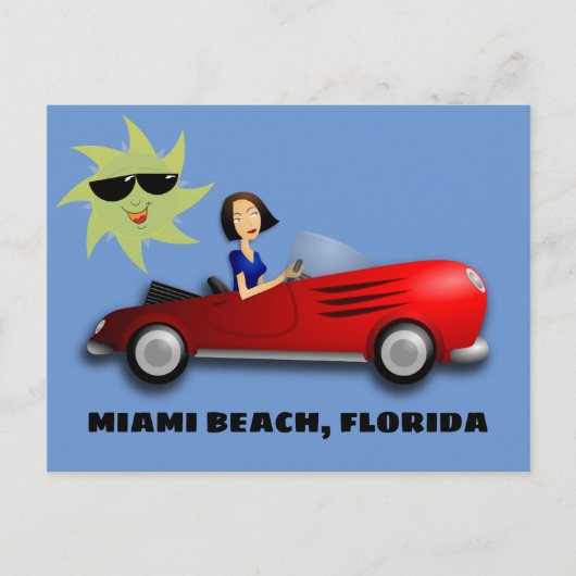 MIAMI BEACH, フロリダ 車の中の女性 アート ポストカード (正面)