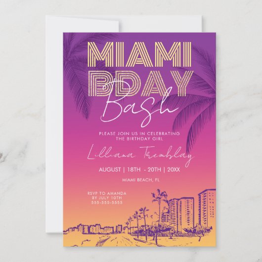 Miami Beach Birthday Weekend Itinerary 招待状 (正面)