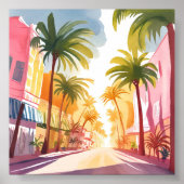 Miami Beach | Bright Colorful Watercolor Painting ポスター (正面)