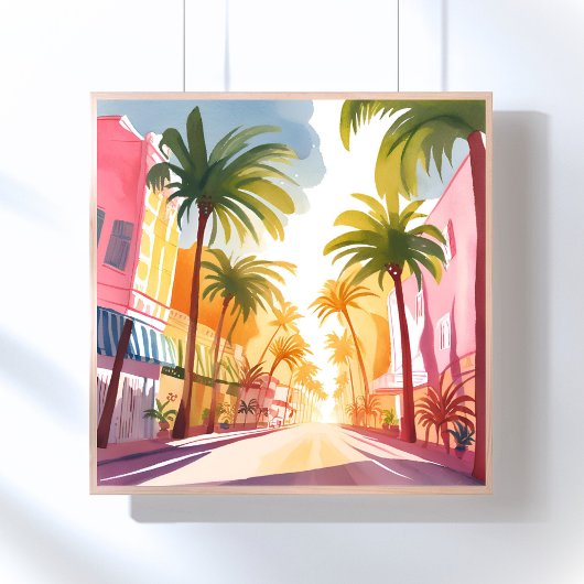 Miami Beach | Bright Colorful Watercolor Painting ポスター