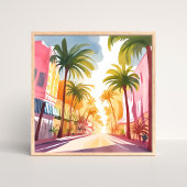 Miami Beach | Bright Colorful Watercolor Painting ポスター