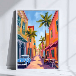 Miami Beach Colorful Street Scene ポスター