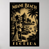 Miami Beach, Florida Retro Art Deco Travel Tourism ポスター (正面)