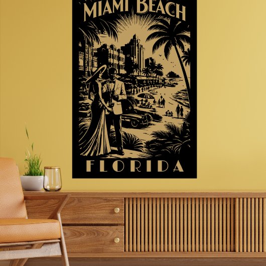 Miami Beach, Florida Retro Art Deco Travel Tourism ポスター (リビング2)