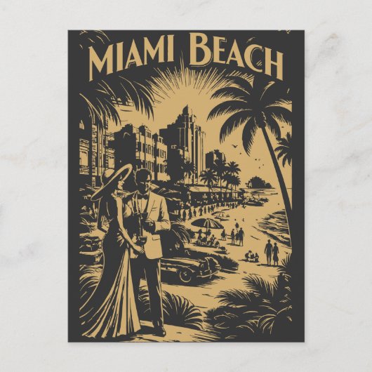 Miami Beach, Florida Retro Art Deco Travel Tourism ポストカード (正面)