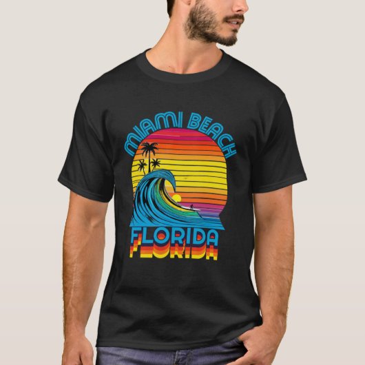 Miami Beach Florida Retro Throwback Surf & Beach S Tシャツ (正面)