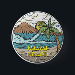 Miami Beach Florida Vintage 缶バッジ<br><div class="desc">Miami Beach hand drawn illustration with mountains and ocean waves in the background. Perfect for anyone who loves to visit Miami Beach.</div>