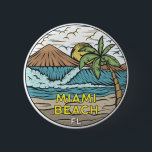 Miami Beach Florida Vintage 缶バッジ<br><div class="desc">Miami Beach hand drawn illustration with mountains and ocean waves in the background. Perfect for anyone who loves to visit Miami Beach.</div>