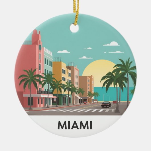 Miami Beach Ocean Drive Art Deco セラミックオーナメント (正面)