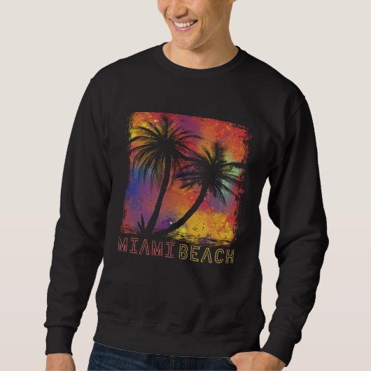 Miami Beach Palm trees Florida Vacation Beach Ocea スウェットシャツ (正面)