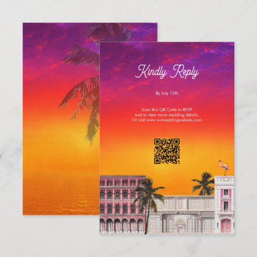 Miami Beach Rainbow Row Charleston Palm Wedding エンクロージャーカード (正面/裏面)