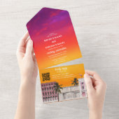 Miami Beach Rainbow Row Charleston Palm Wedding オールインワン招待状 (貼ってはがせる)