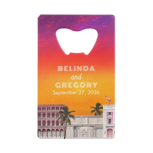 Miami Beach Rainbow Row Charleston Palm Wedding クレジットカード栓抜き (正面)