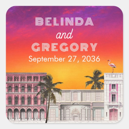 Miami Beach Rainbow Row Charleston Palm Wedding スクエアシール (正面)