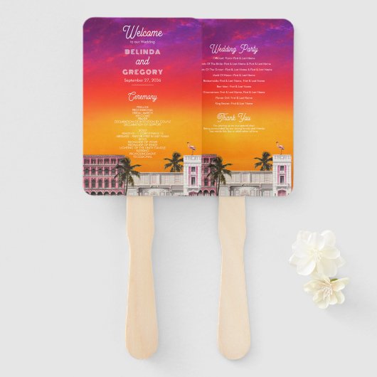 Miami Beach Rainbow Row Charleston Palm Wedding ハンドファン (正面&裏面)
