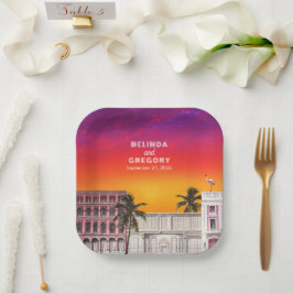 Miami Beach Rainbow Row Charleston Palm Wedding ペーパープレート