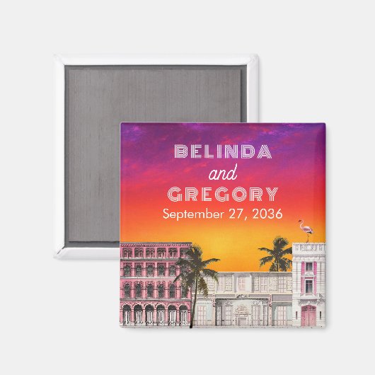 Miami Beach Rainbow Row Charleston Palm Wedding マグネット (正面/裏面)