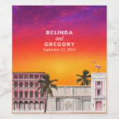 Miami Beach Rainbow Row Charleston Palm Wedding ワインラベル (シングルラベル)
